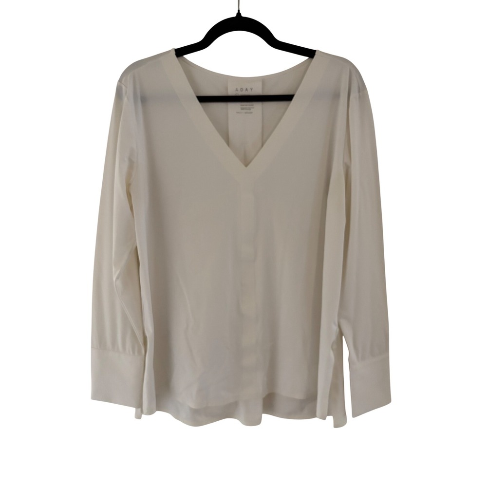 ADAY Something Tailored V-Neck Long Sleeve Shirt White TLS-WHT-17LG Womens L